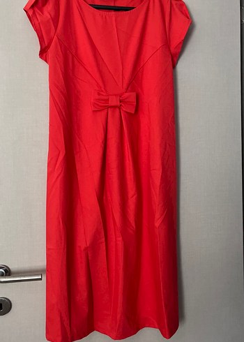 Kırmızı Midi Keten Elbise - Görsel 2