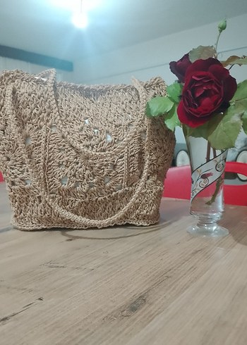 Kahverengi Örgü Dantel Detaylı Bohem Kadın Çanta