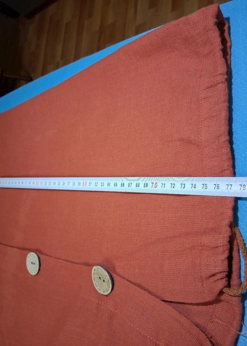 Düğmeli Kiremit renk Keten Kadın Gömlek - Görsel 5