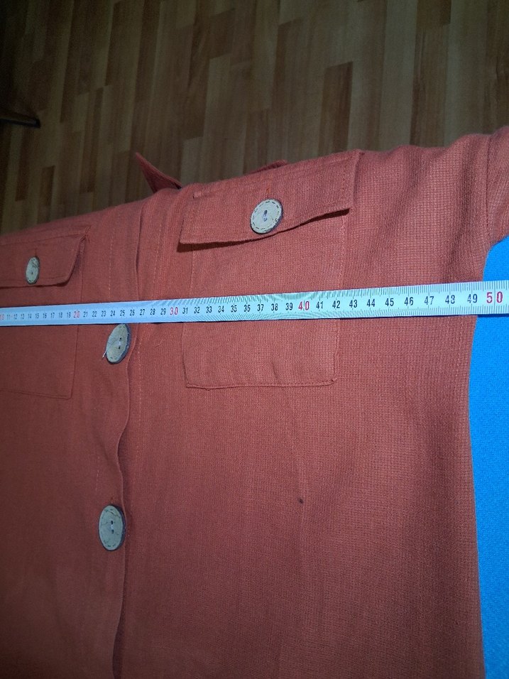 Düğmeli Kiremit renk Keten Kadın Gömlek - Görsel 4