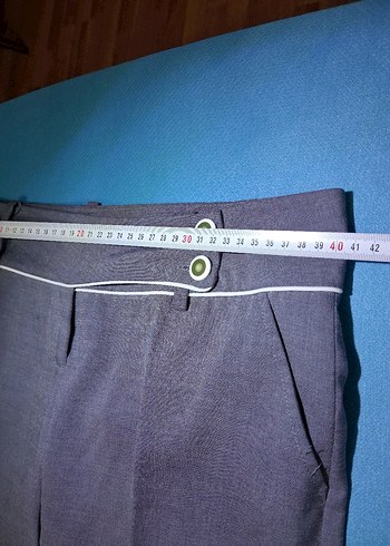 Gri Düğmeli Midi Kumaş Pantolon - Görsel 3