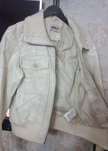 Bej Deri Kadın Ceket Vintage - ONLY - Görsel 4