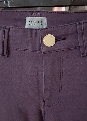 Mor Kadın Kalın Kumaş Pantolon Midi Boy - Görsel 2