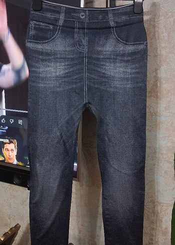 Gri Kadın Denim Tayt - Görsel 2