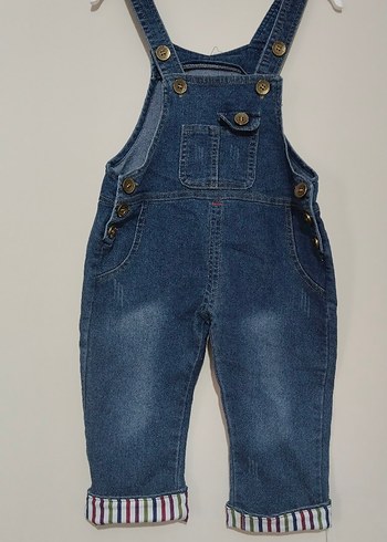 Düğmeli Mavi Denim Erkek Çocuk Tulum