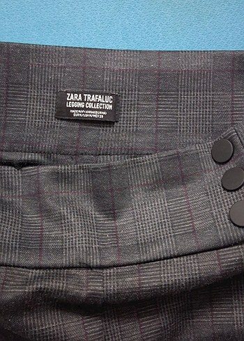 Düğmeli Gri renk bordo çizgili Kadın Kalın Kumaş Pantolon ZARA - Görsel 4