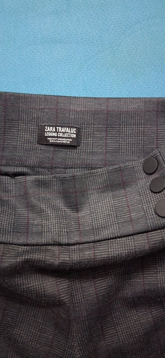 Düğmeli Gri renk bordo çizgili Kadın Kalın Kumaş Pantolon ZARA - Görsel 4