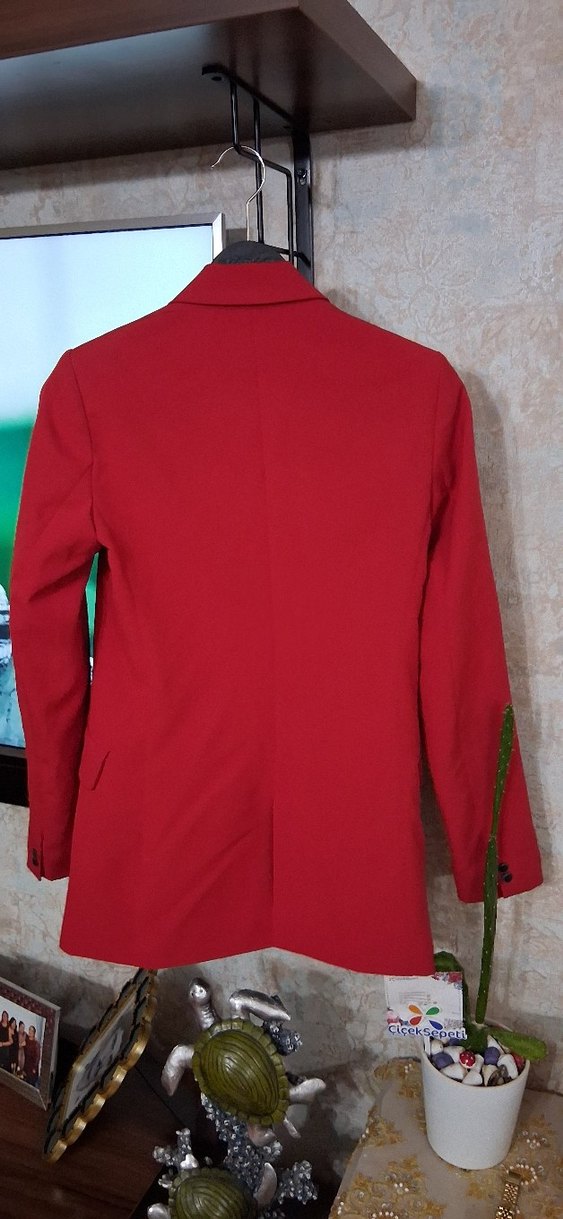 Kırmızı Düğmeli Kadın Blazer Ceket - Görsel 2