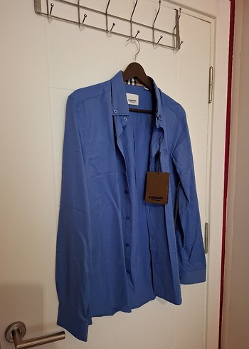 Burberry Erkek Mavi Keten Uzun Kollu Gömlek