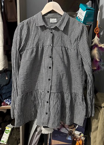 Siyah Beyaz Kareli Uzun Kollu Pamuklu Gömlek 13-14 yaş - Görsel 2