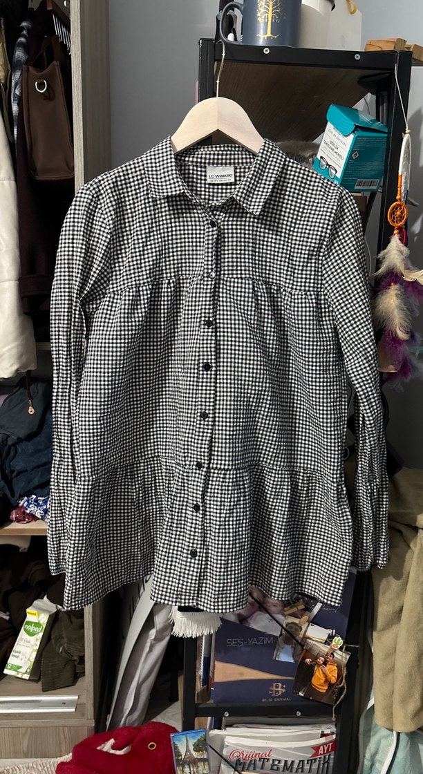 Siyah Beyaz Kareli Uzun Kollu Pamuklu Gömlek 13-14 yaş - Görsel 3