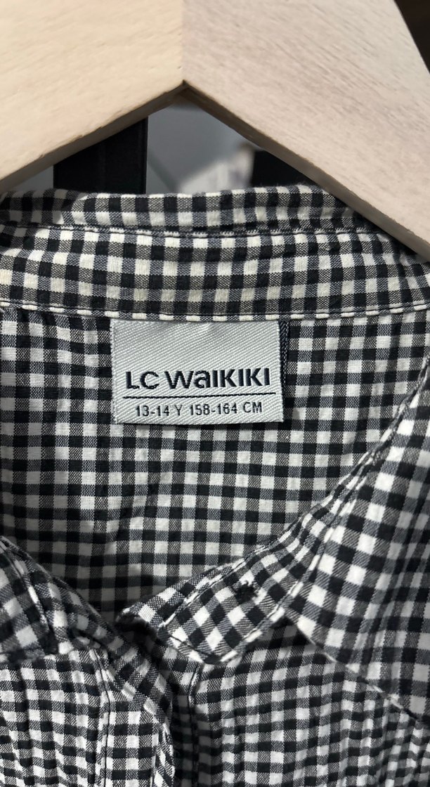 Siyah Beyaz Kareli Uzun Kollu Pamuklu Gömlek 13-14 yaş - Görsel 5