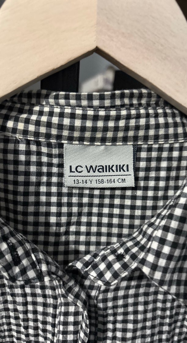 Siyah Beyaz Kareli Uzun Kollu Pamuklu Gömlek 13-14 yaş - Görsel 4