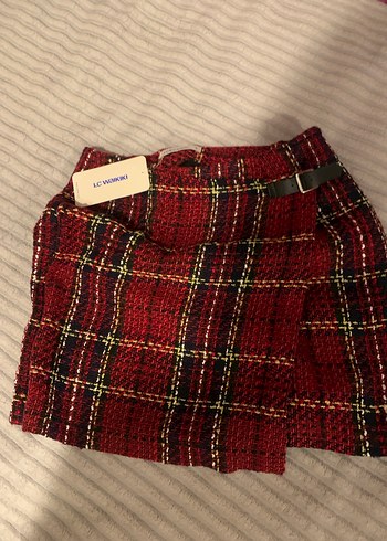 Bordo Ekose Kemerli Mini Yün Etek