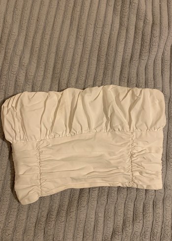 xs Beden beyaz Renk Beyaz Straplez Crop Top Zara