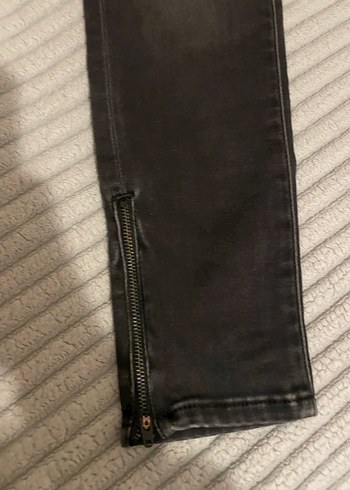 Fermuarlı Gri siyah Denim Pantolon - Görsel 4