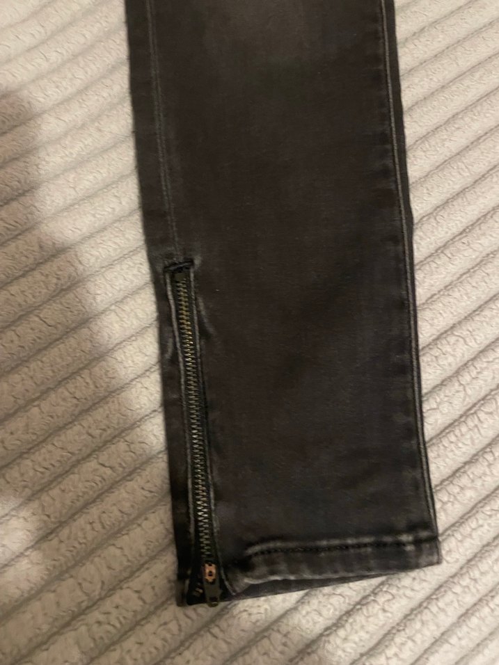 Fermuarlı Gri siyah Denim Pantolon - Görsel 4