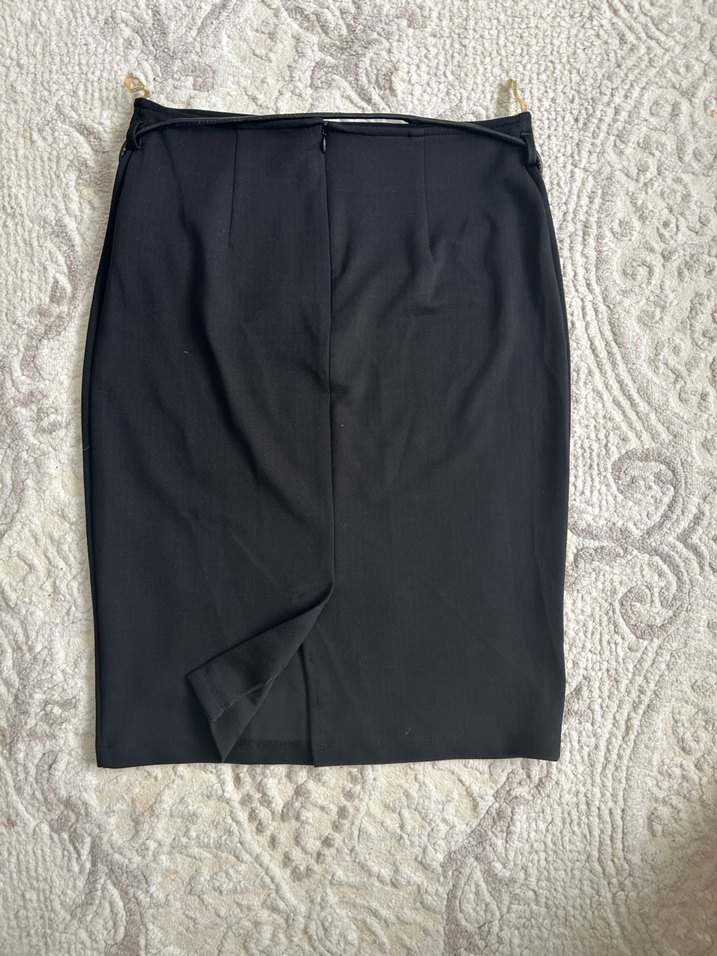 Siyah Midi Bel Detaylı etek - Görsel 2