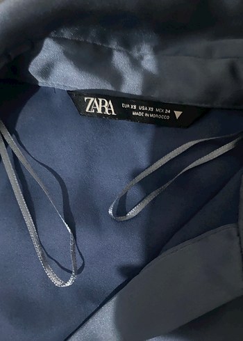 Zara Zara Drapeli V Yakalı Mavi Saten Kadın Elbise