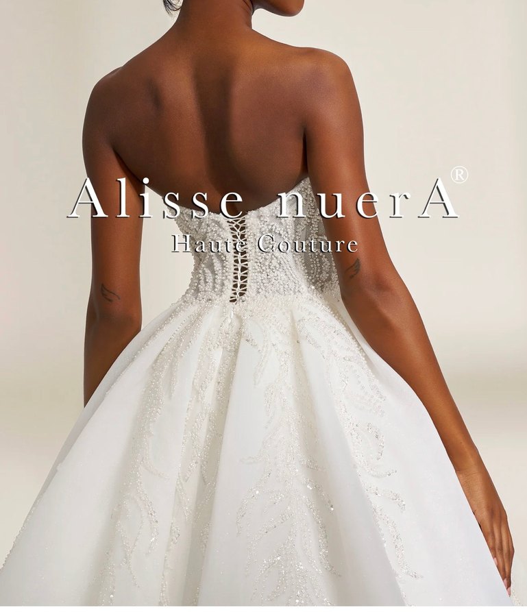 Beyaz Straplez A Kesim Uzun Gelinlik - Görsel 4