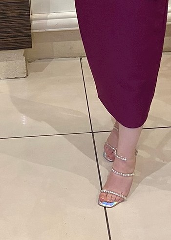 36 Beden Parlak Taşlı Şeffaf Stiletto Kadın Ayakkabı