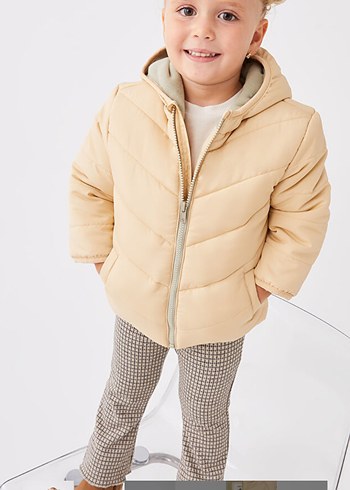 Bej Kapüşonlu Fermuarlı Çocuk Mont - Görsel 5