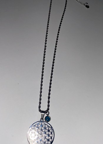 Lacivert İşlemeli Zincir Detaylı Midi Kolye - Görsel 2