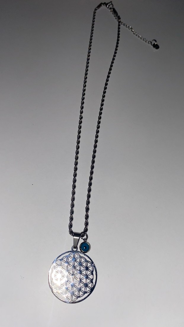 Lacivert İşlemeli Zincir Detaylı Midi Kolye - Görsel 2