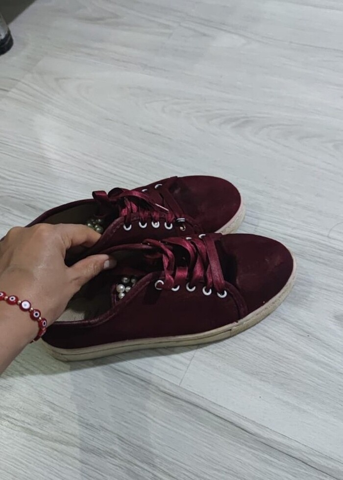 Bordo bağcıklı ayakkabı  - Görsel 2