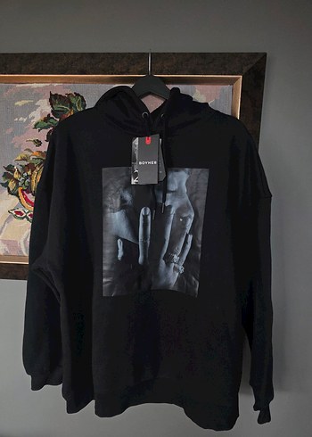 Boyner Siyah Oversize Kapusonlu Grafik Sweatshirt