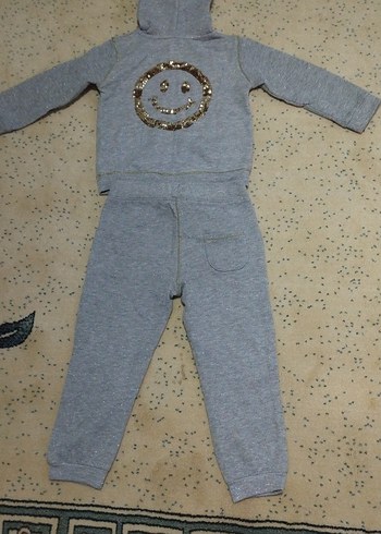 Kız Gri Fermuarlı Sweatshirt ve Eşofman Takımı - Görsel 3