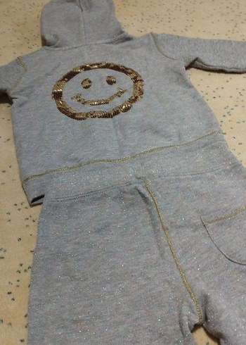 Kız Gri Fermuarlı Sweatshirt ve Eşofman Takımı - Görsel 4