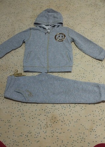 Kız Gri Fermuarlı Sweatshirt ve Eşofman Takımı - Görsel 2