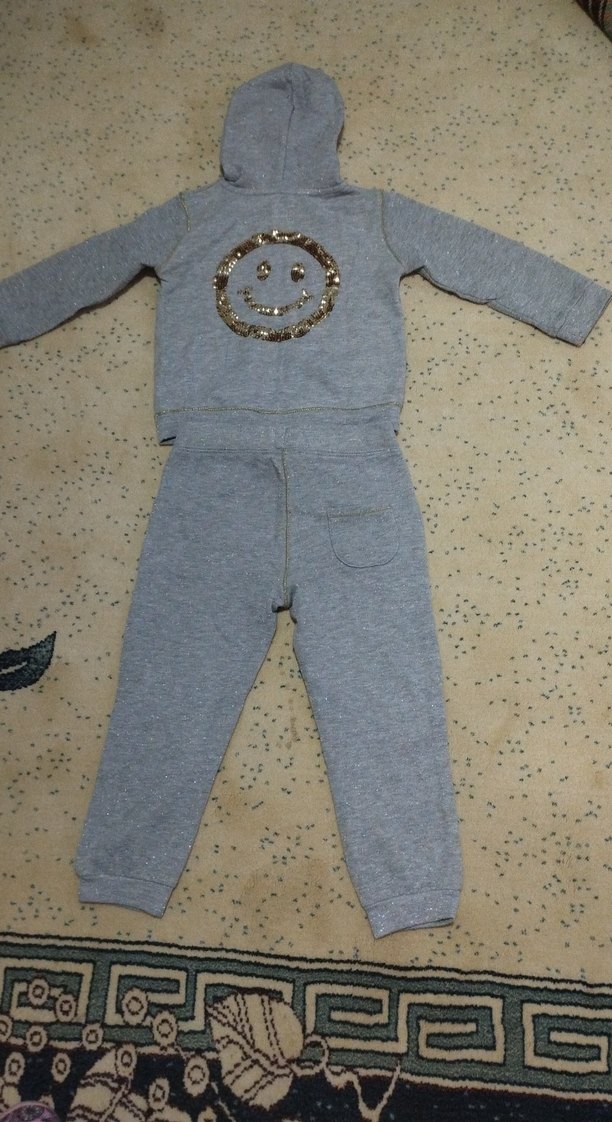 Kız Gri Fermuarlı Sweatshirt ve Eşofman Takımı - Görsel 3