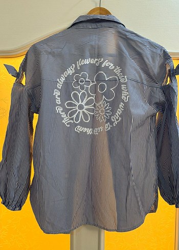 Mavi Çizgili Kız Gömlek - Görsel 2