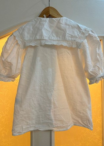 Nakışlı Beyaz Kız Keten Gömlek - Görsel 2