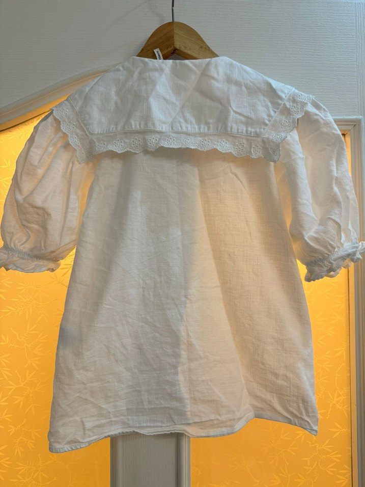 Nakışlı Beyaz Kız Keten Gömlek - Görsel 2