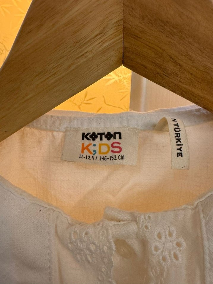 Nakışlı Beyaz Kız Keten Gömlek - Görsel 3