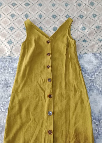 LC Waikiki yesil Keten Düğmeli Uzun Bohem Elbise