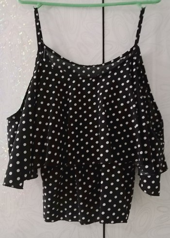 Puantiye Desenli Siyah Mini Bluz