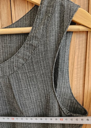 Gri Keten Midi Vintage Elbise/ Jile - Görsel 5