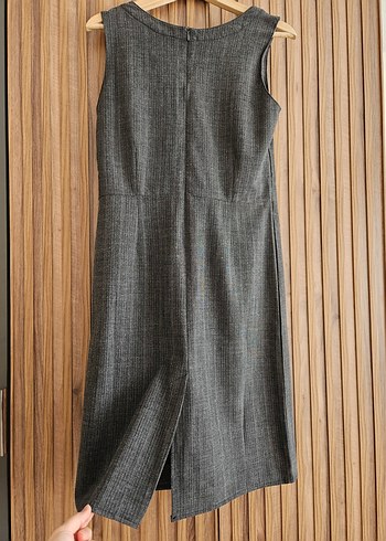 Gri Keten Midi Vintage Elbise/ Jile - Görsel 3