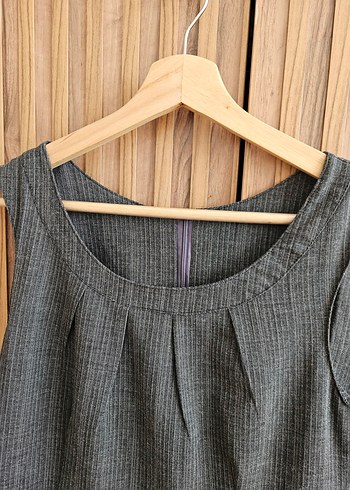 Gri Keten Midi Vintage Elbise/ Jile - Görsel 2