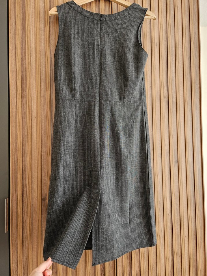 Gri Keten Midi Vintage Elbise/ Jile - Görsel 3