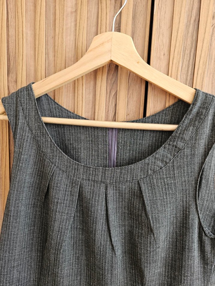 Gri Keten Midi Vintage Elbise/ Jile - Görsel 2