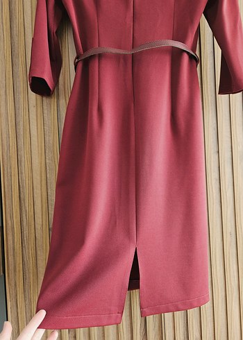 Klasik Midi Boy Kırmızı Bordo Elbise - Görsel 2