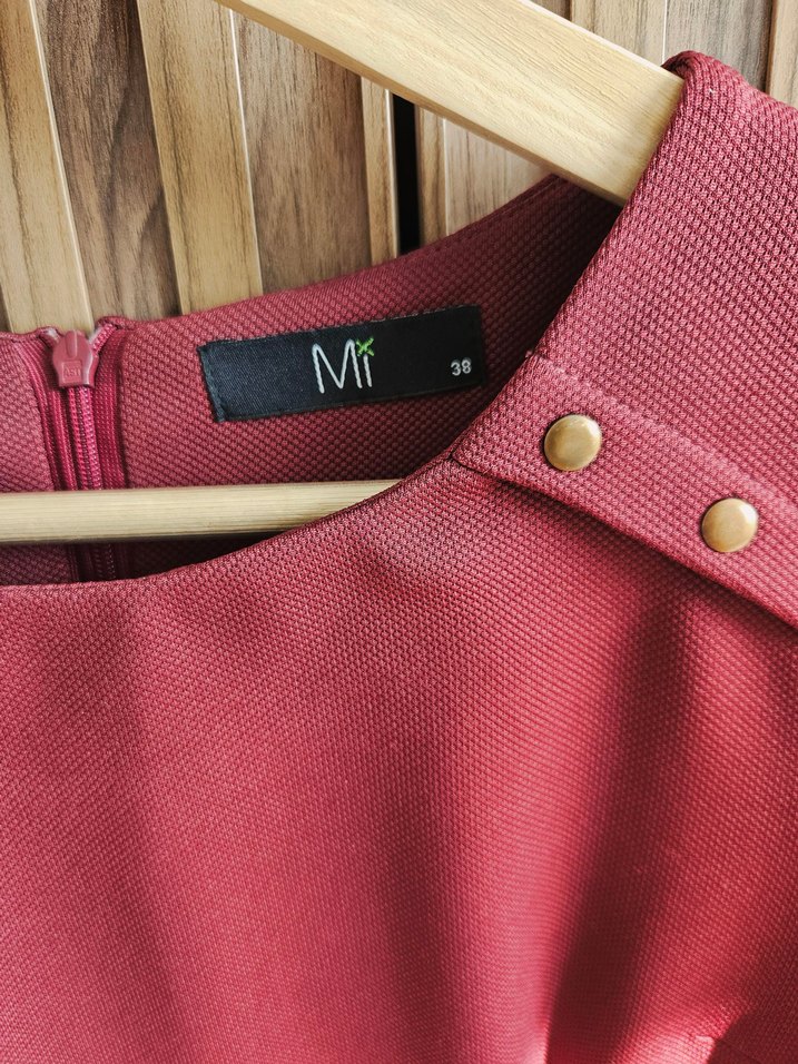 Klasik Midi Boy Kırmızı Bordo Elbise - Görsel 5