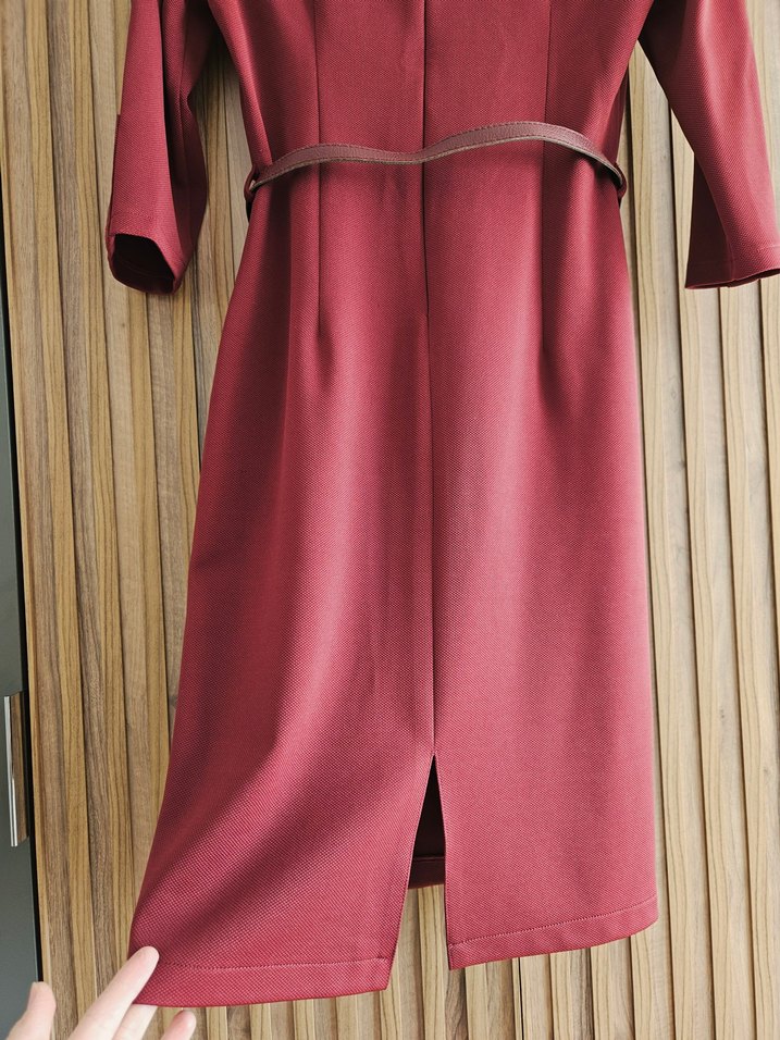 Klasik Midi Boy Kırmızı Bordo Elbise - Görsel 2