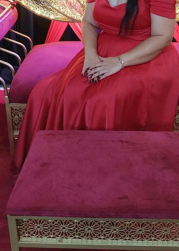 Abiye Uzun Kırmızı Drapeli Kadın Elbise