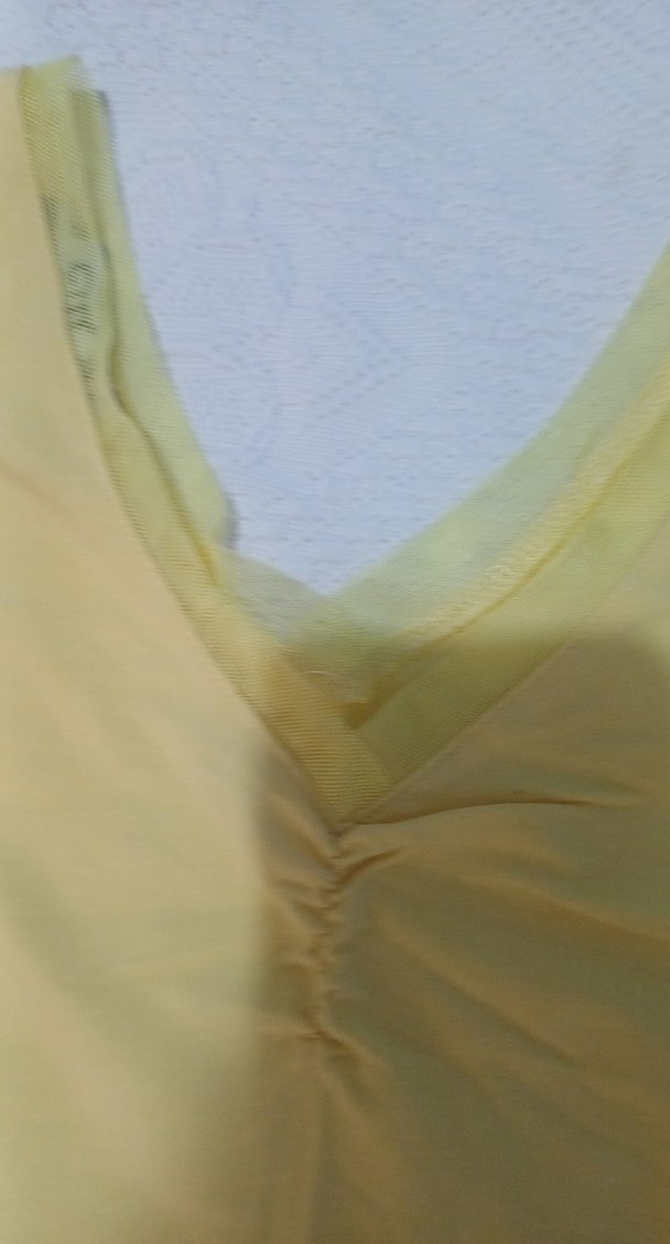 Kız Çocuk Sarı V Yaka Kısa Kollu Keten Tişört - Görsel 4